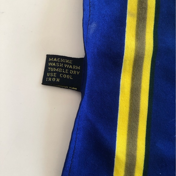 Vintage Oscar de la Renta Scarf - B.S.A - Blue & Yellow Neckerchief - Picture 7 of 10